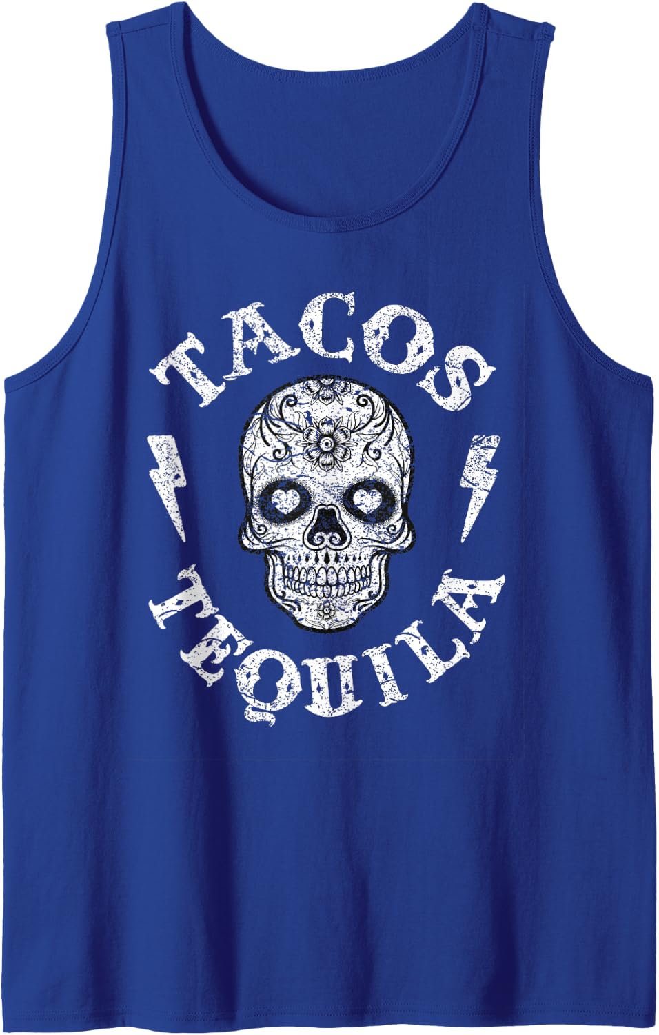 Sugar Skull Tacos & Tequila Shirt Mexican Fun Tee Women Tank Top - Royal Blue