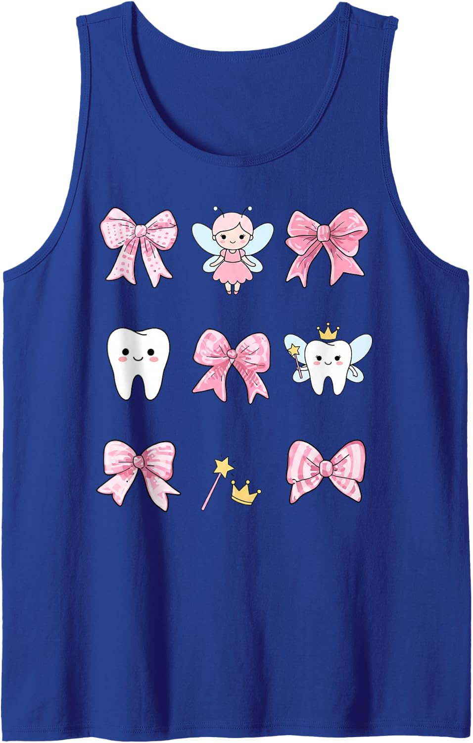 Coquette Ribbon Tooth Fairies Hygienist Dentist Tooth Fairy Sleeveless Tank Top - Royal Blue