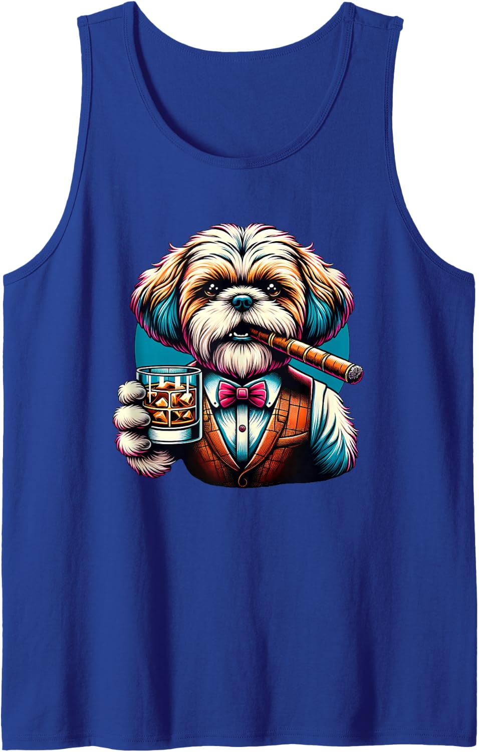 Shih Tzu Dog Cigar and Whiskey Sleeveless Tank Top - Royal Blue