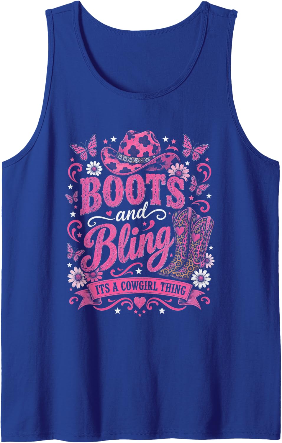 Boots and Bling Cowgirl Thing Pink Western Country Sleeveless Tank Top - Royal Blue