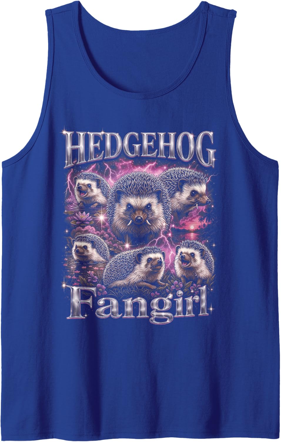 Hedgehog Fangirl Bootleg Womens Girls Hedgehog Sleeveless Tank Top - Royal Blue