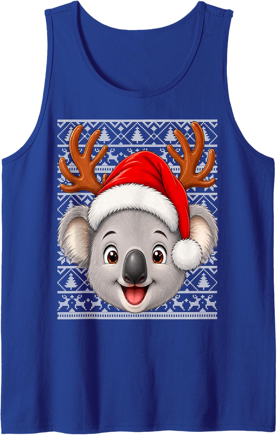 Koala Christmas Santa Hat Ugly Sweater Cute Animal Xmas Sleeveless Tank Top - Royal Blue