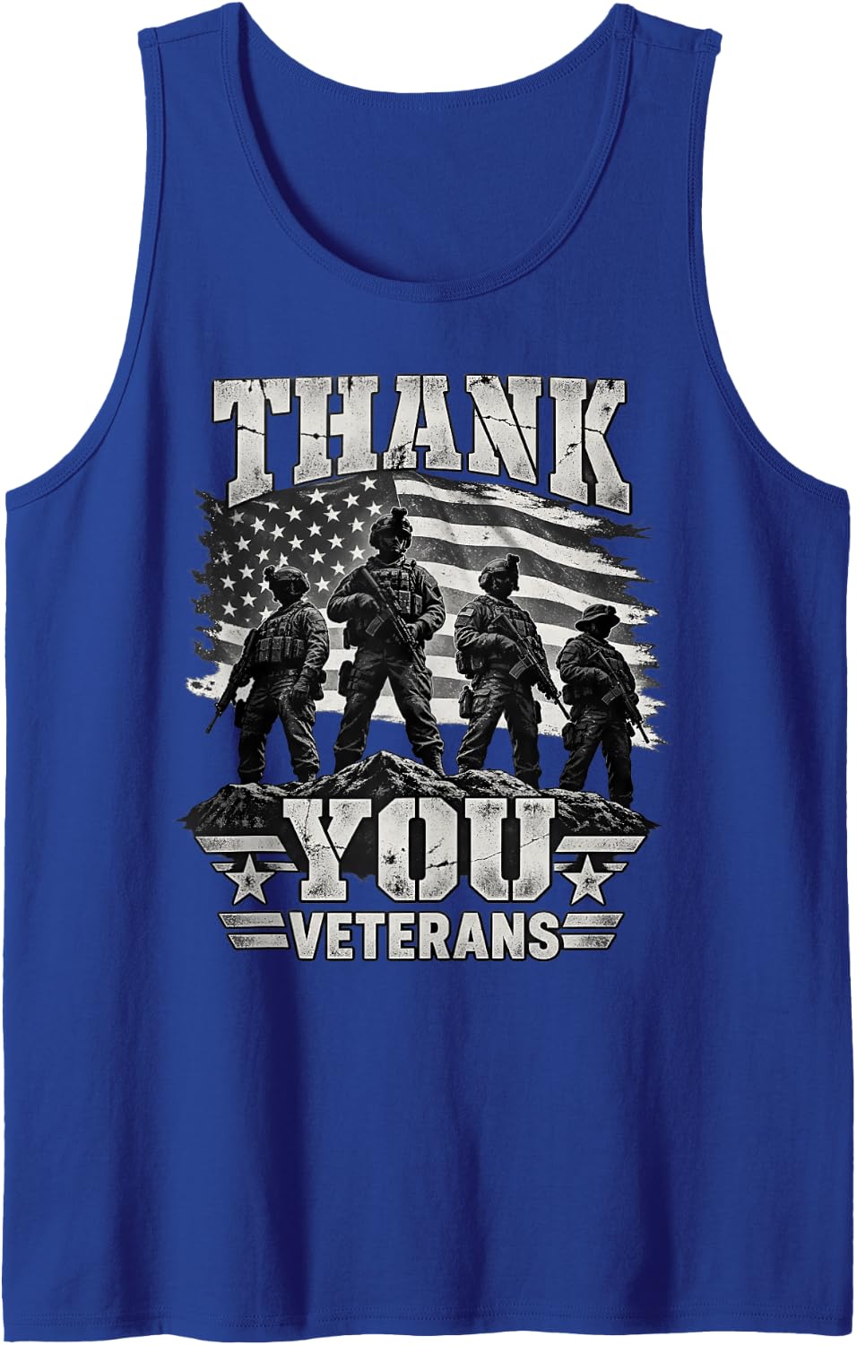 Thank You Veterans Black White American Flag Pride Sleeveless Tank Top - Royal Blue
