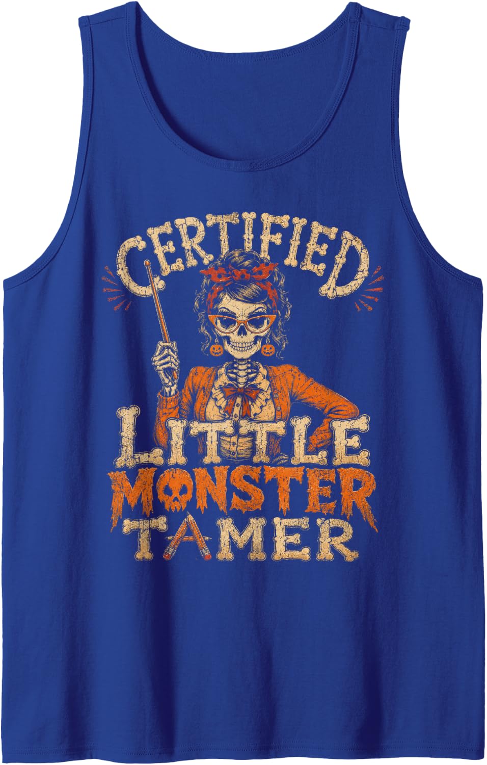 Teacher Halloween Shirt Certified Little Monster Tamer Sleeveless Tank Top - Royal Blue