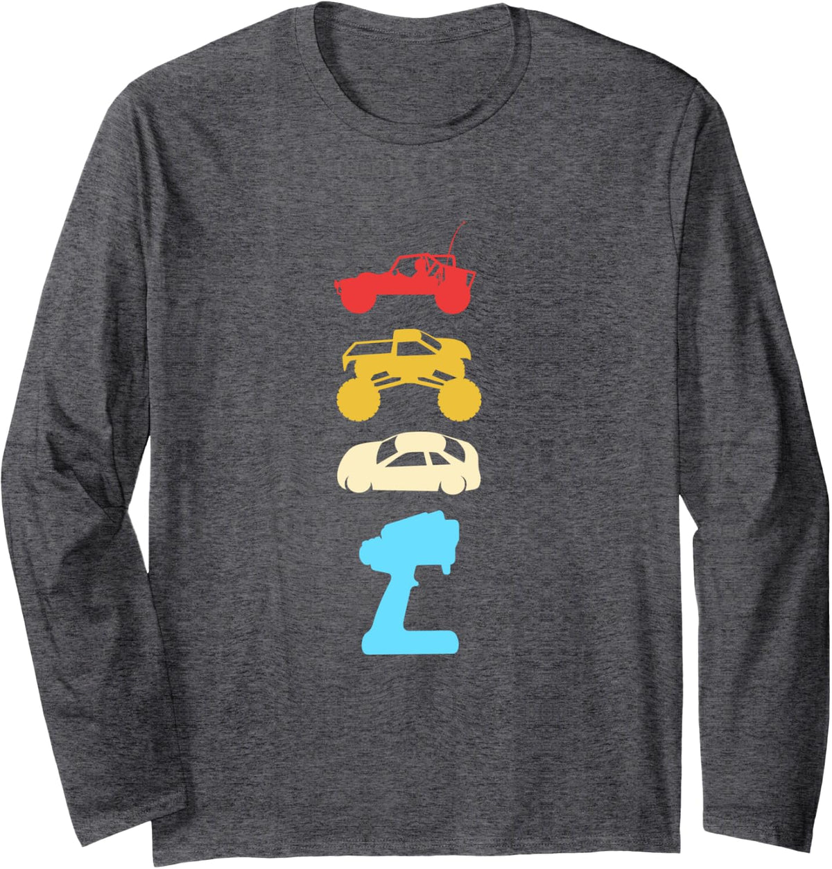 Retro Colorful Rc Cars Racing R/c Car Long Sleeve T-Shirt - Adult Unisex Dark Heather Grey
