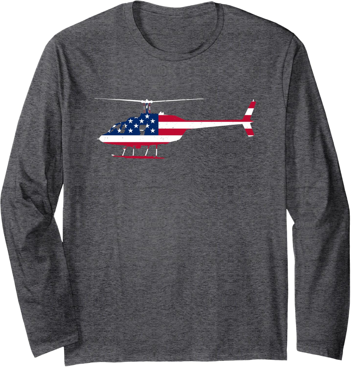 American Flag Patriotic Helicopter Aviator Pilot Gift Long Sleeve T-Shirt - Adult Unisex Dark Heather Grey