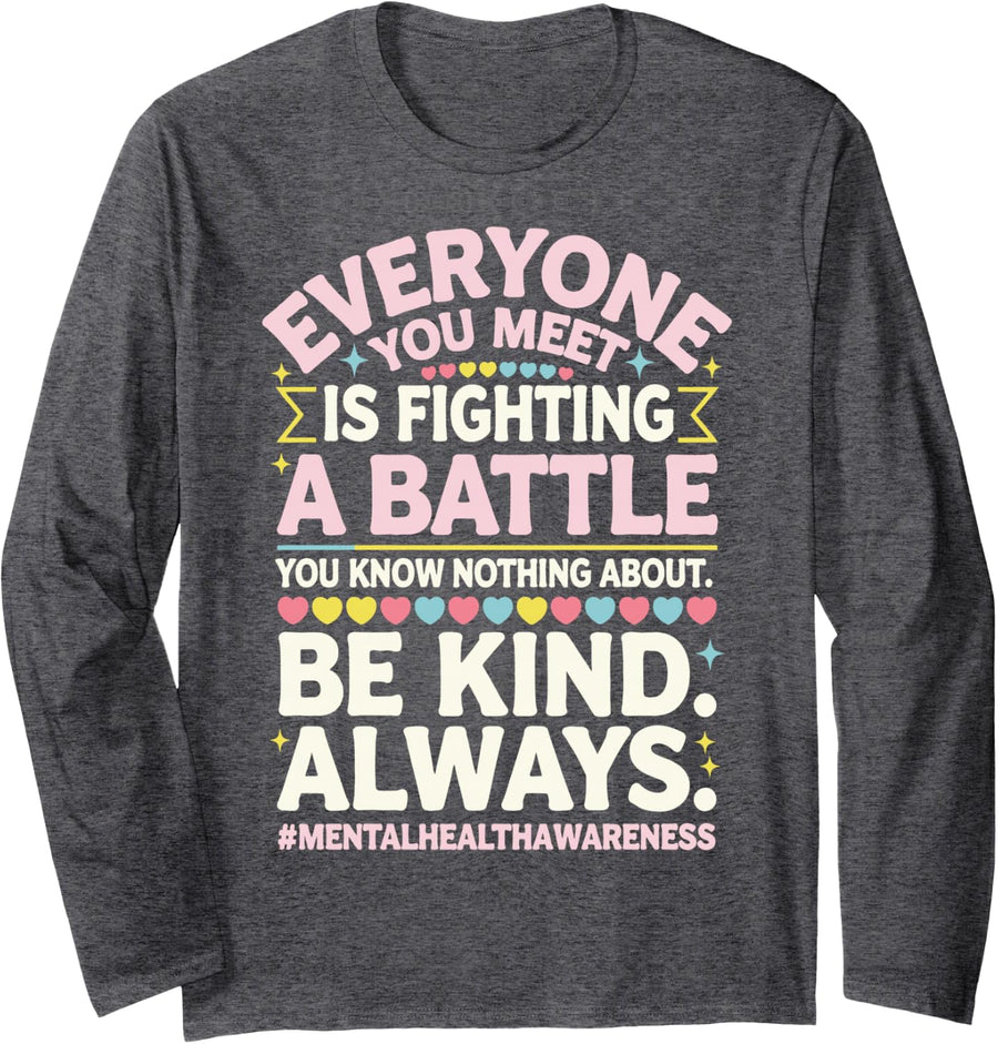 Mental Health Illness Awareness Month Depressed People Long Sleeve T-Shirt - Adult Unisex Dark Heather Grey