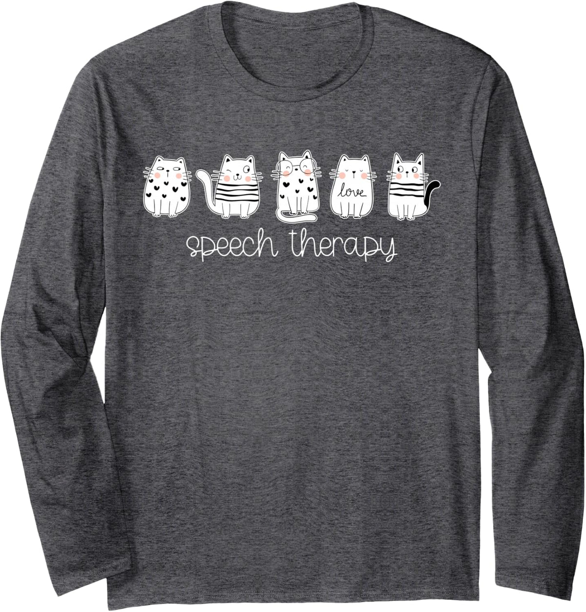 Speech Therapy Cute Cat SLP Speech Language Pathologist Long Sleeve T-Shirt - Adult Unisex Dark Heather Grey