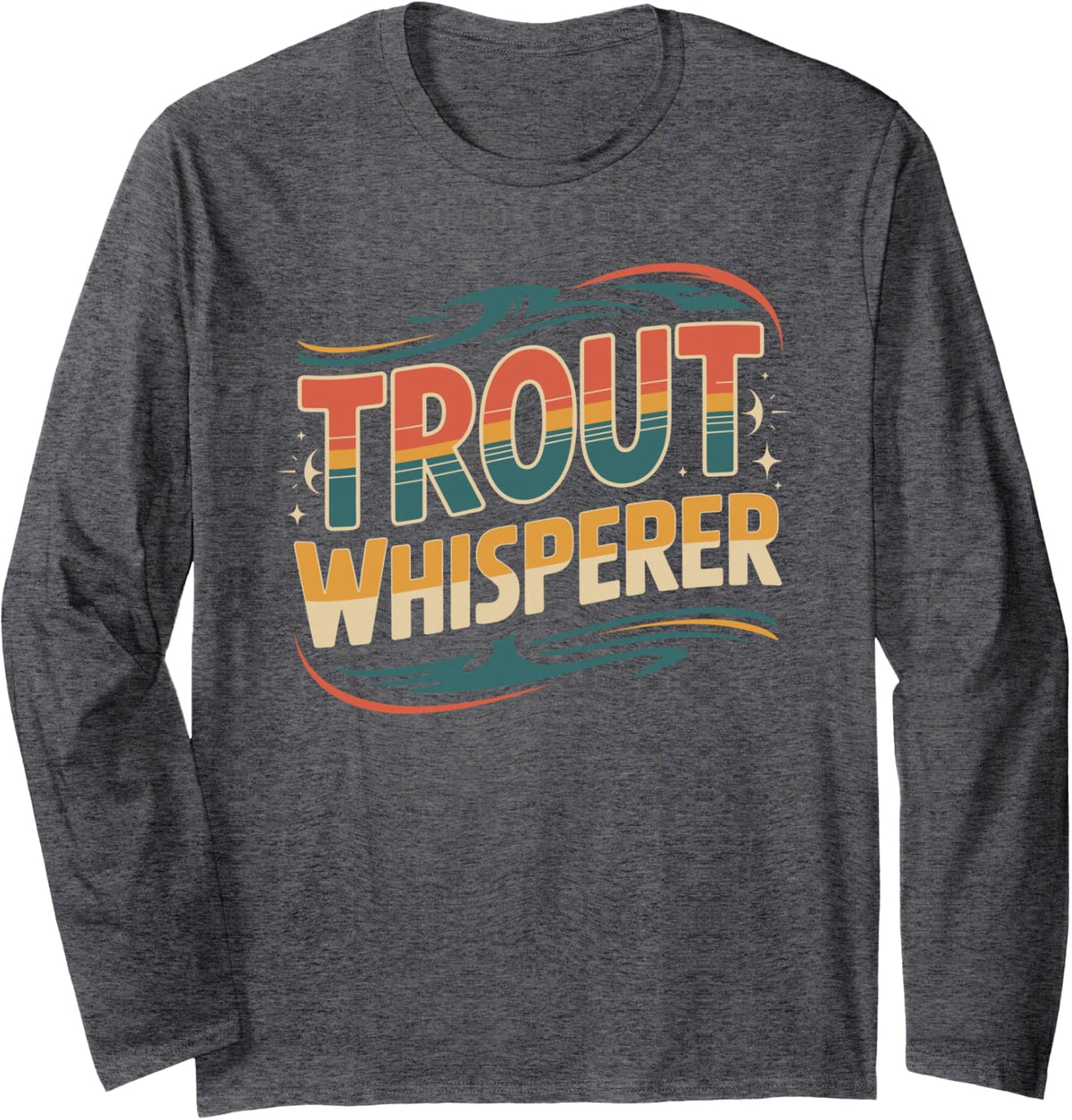 Vintage Trout Whisperer Angler Design Long Sleeve T-Shirt - Adult Unisex Dark Heather Grey