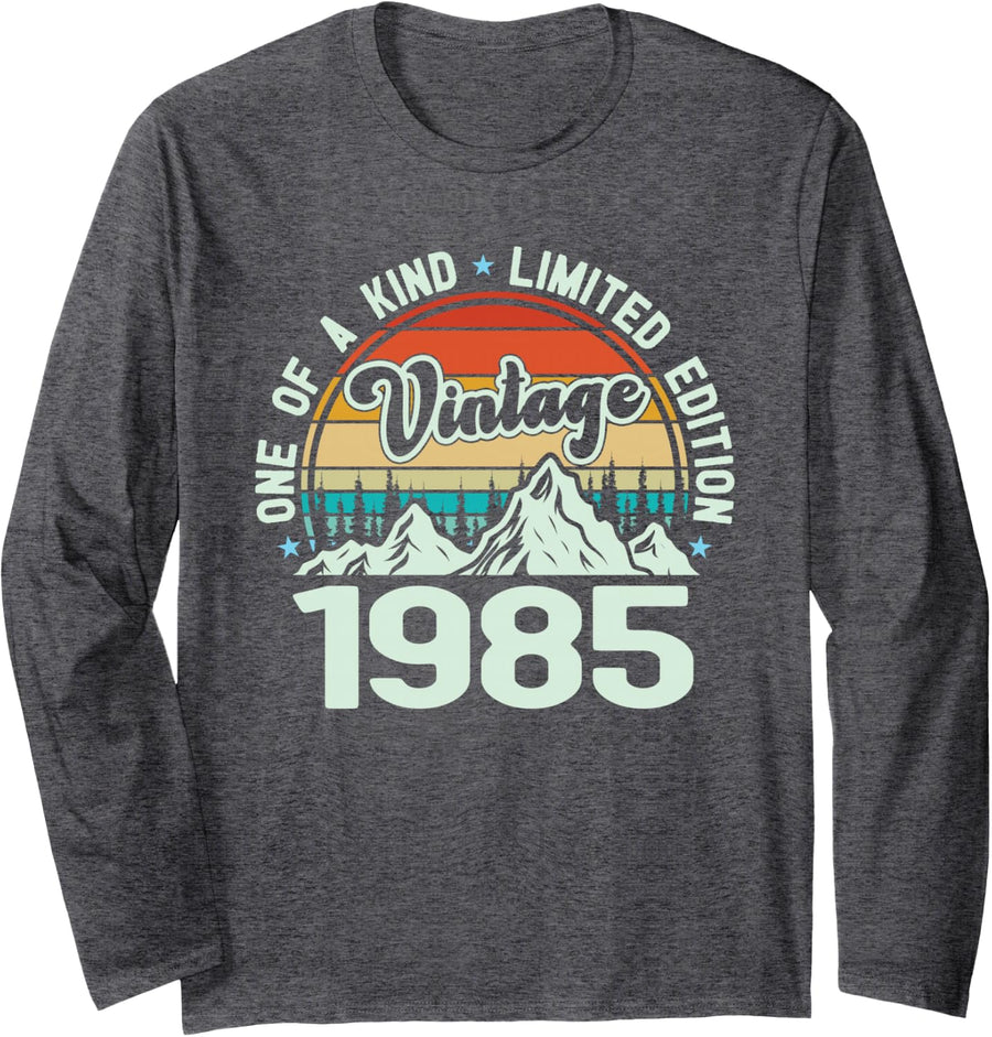 Vintage Colorful Mountain Graphic, Born in 1985 Birthday Long Sleeve T-Shirt - Adult Unisex Dark Heather Grey