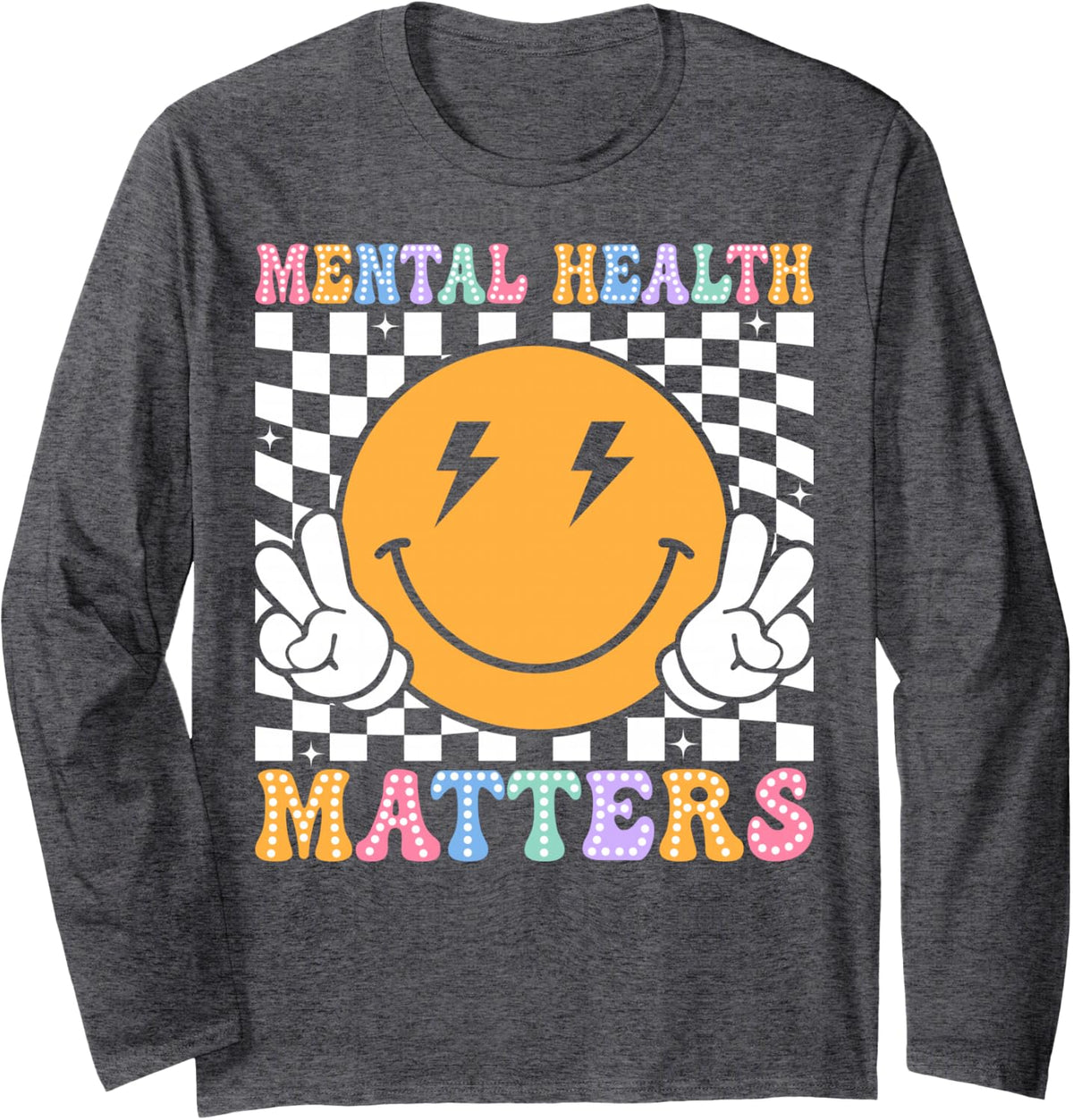 Retro Mental Health Matters Human Brain Illness Awareness Long Sleeve T-Shirt - Adult Unisex Dark Heather Grey