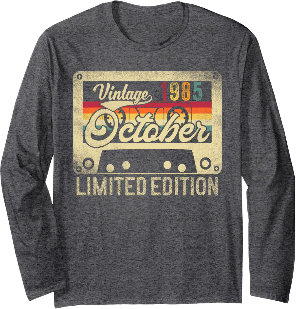 Vintage October 1985 Retro 41st Birthday Limited Edition Long Sleeve T-Shirt - Adult Unisex Dark Heather Grey