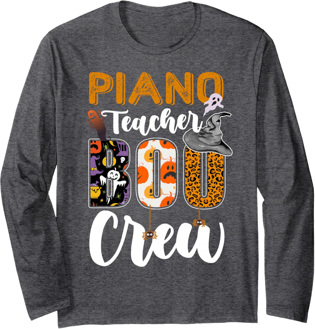 Piano Teacher Boo Crew Halloween Costume Matching Long Sleeve T-Shirt - Adult Unisex Dark Heather Grey