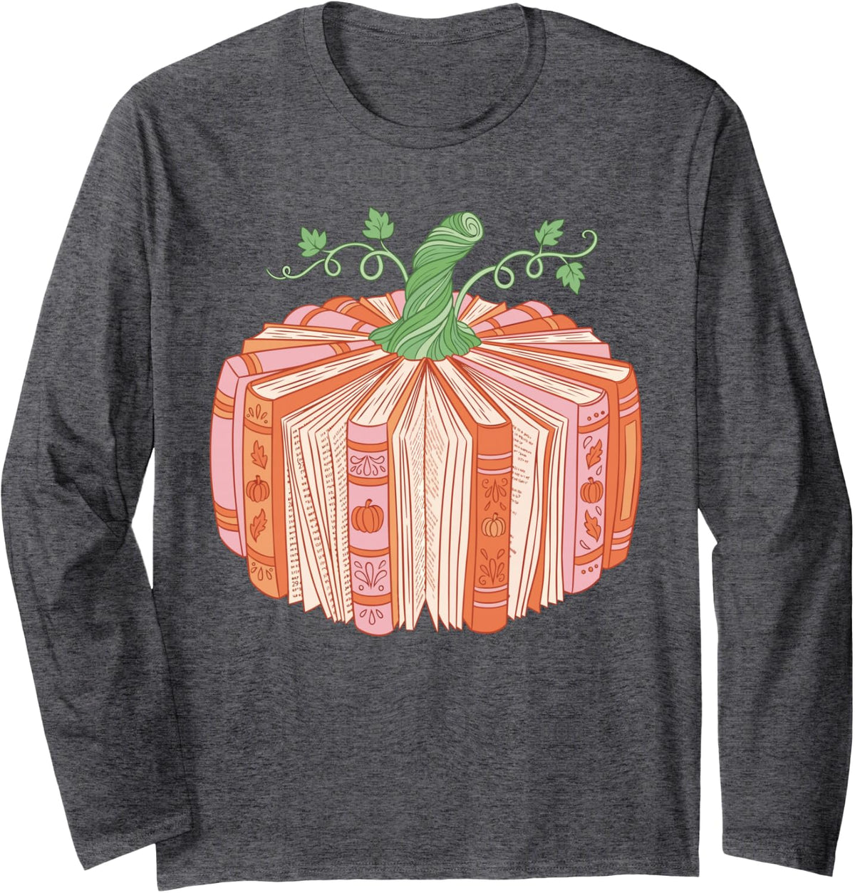 Retro Vintage Fall Book Pumpkin Witch Bookworms Librarians Long Sleeve T-Shirt - Adult Unisex Dark Heather Grey