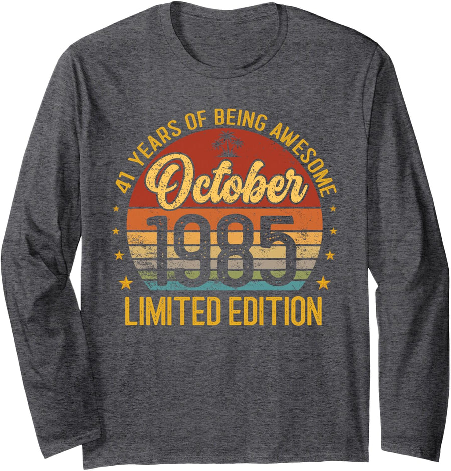 Retro October 1985 Limited Edition 41-Year-Old 41st Birthday Long Sleeve T-Shirt - Adult Unisex Dark Heather Grey