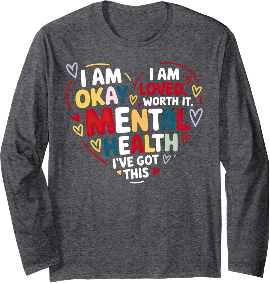 Mental Health Awareness Depression Long Sleeve T-Shirt - Adult Unisex Dark Heather Grey