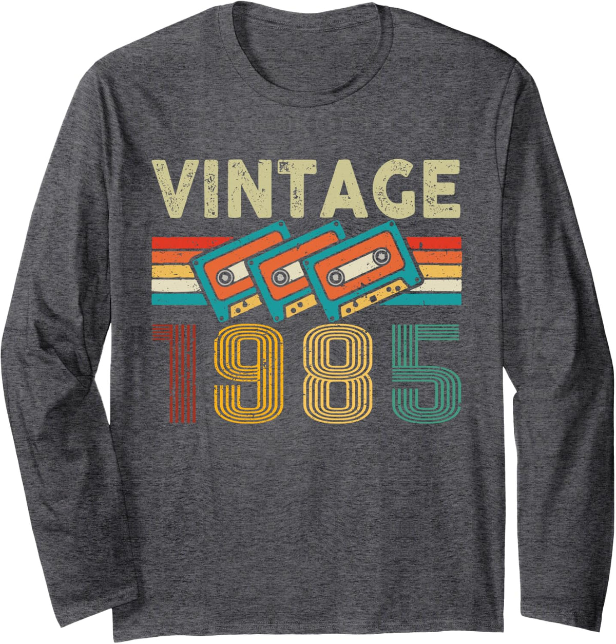 Vintage 1985 Classic Birthday Vintage 1985 Cassette Tape Long Sleeve T-Shirt - Adult Unisex Dark Heather Grey