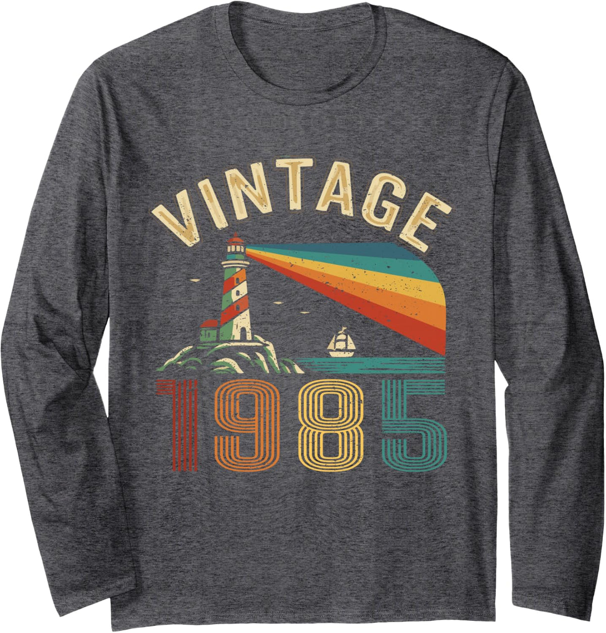 Vintage 1985 Retro Year Classic 1985 Funny Birth of Birthday Long Sleeve T-Shirt - Adult Unisex Dark Heather Grey