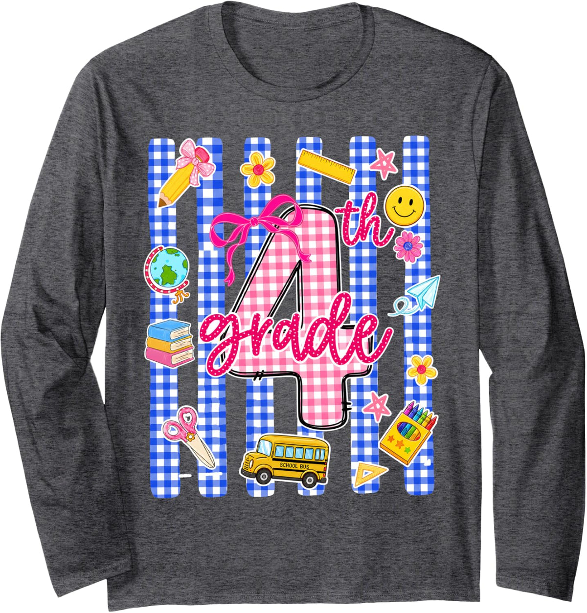 Fourth Grade Cute First Day Back to School Student Teacher Long Sleeve T-Shirt - Adult Unisex Dark Heather Grey