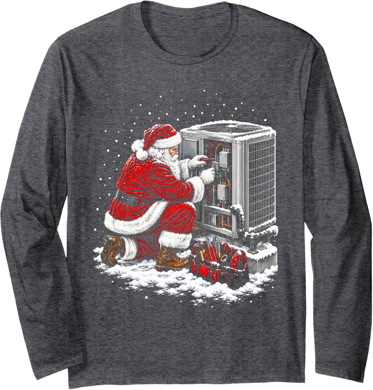 Santa HVAC Technician Christmas Retro Vintage Long Sleeve T-Shirt - Adult Unisex Dark Heather Grey