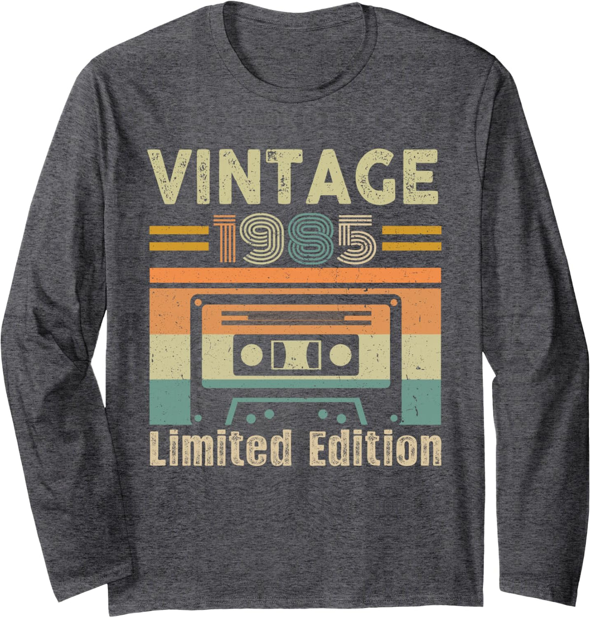 Vintage 1985 Limited Edition Classic Cassette Tape Birthday Long Sleeve T-Shirt - Adult Unisex Dark Heather Grey