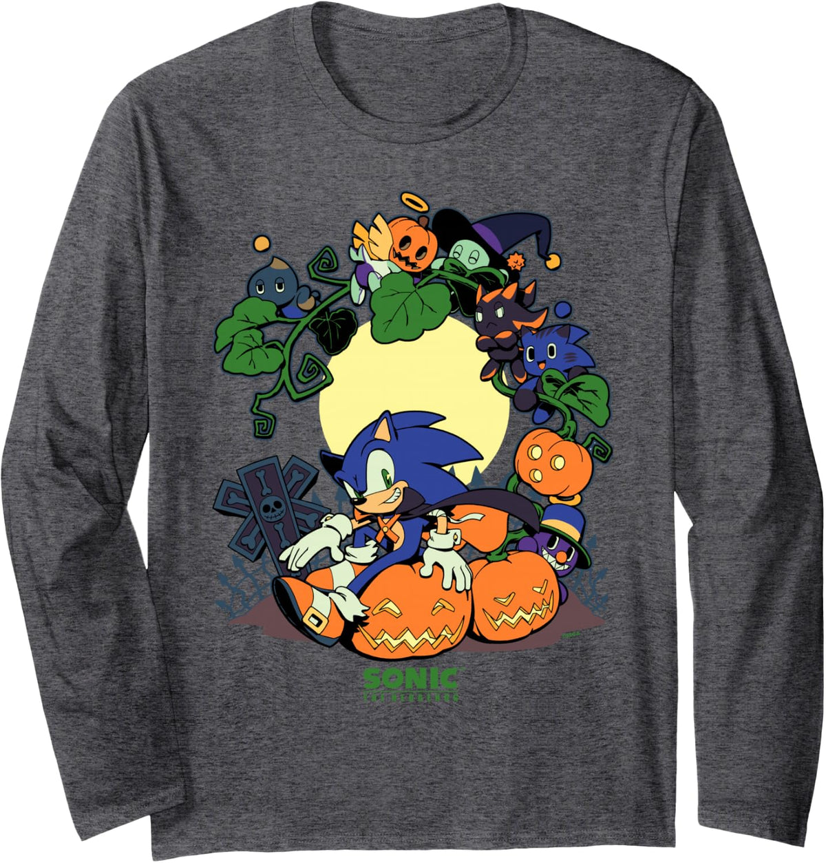 Sonic The Hedgehog - Chao Tales Halloween Group Long Sleeve T-Shirt - Adult Unisex Dark Heather Grey