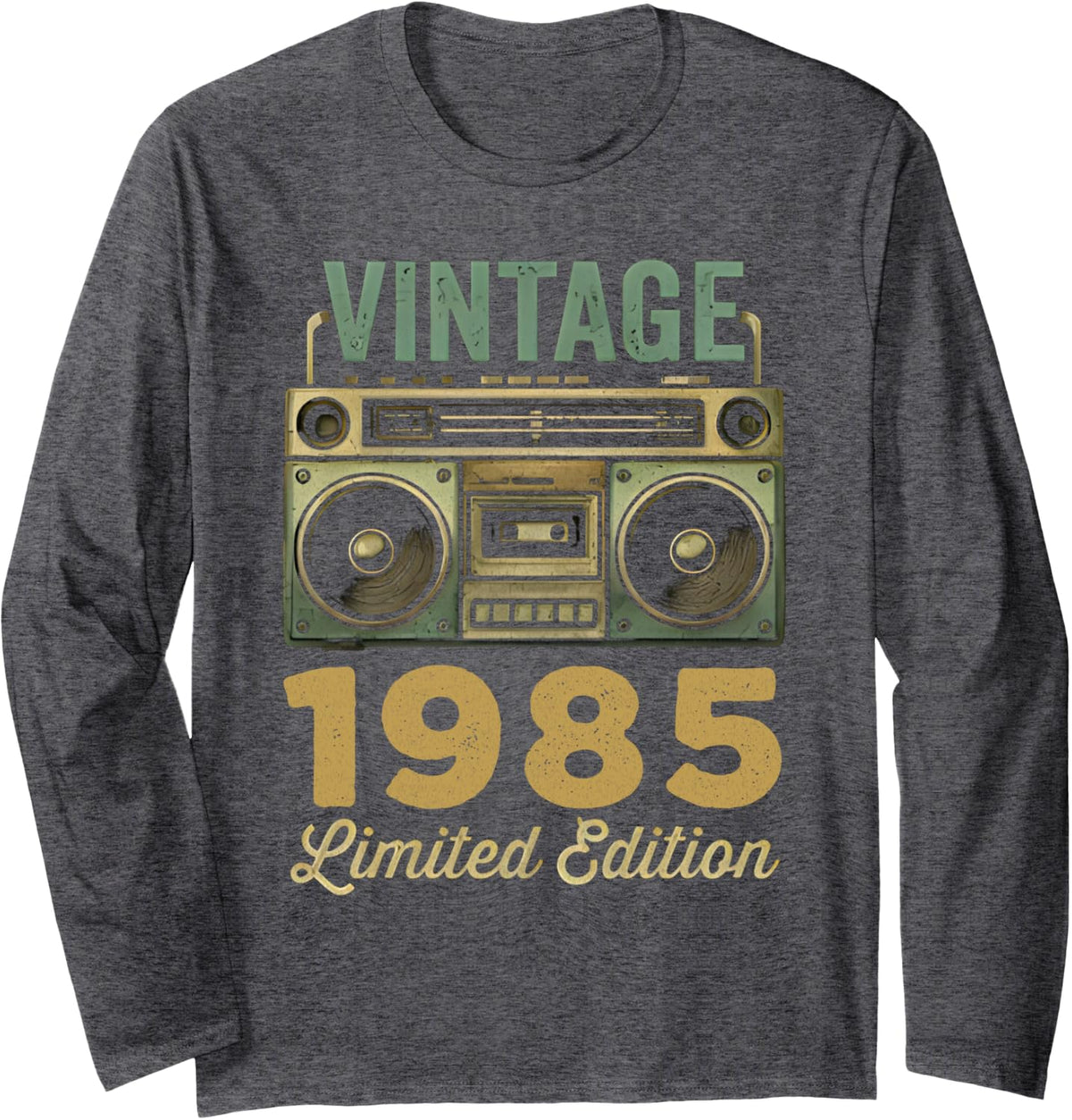 Vintage 1985 Classic Birthday Cassette Tape Player Vintage Long Sleeve T-Shirt - Adult Unisex Dark Heather Grey