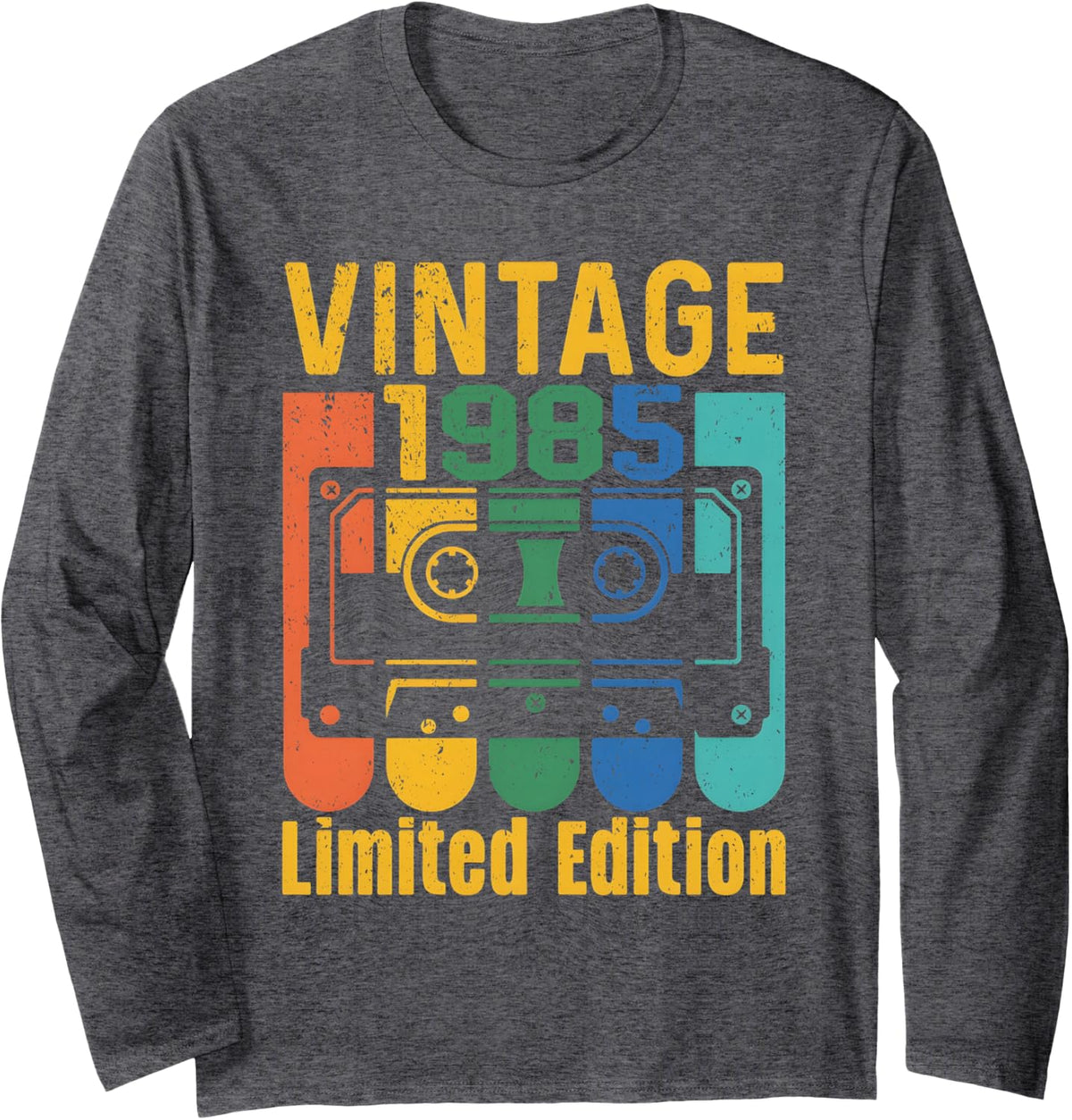 Vintage 1985 Limited Edition Cassette Tape Classic Birthday Long Sleeve T-Shirt - Adult Unisex Dark Heather Grey