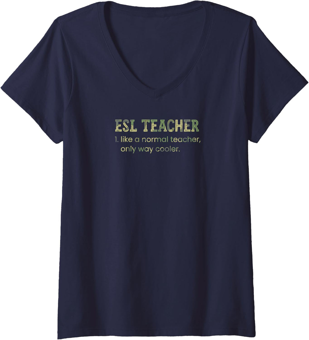 Women's ESL Teacher Like A Normal Teacher Only Way Cooler Dictionary V-Neck T-Shirt - Navy Blue
