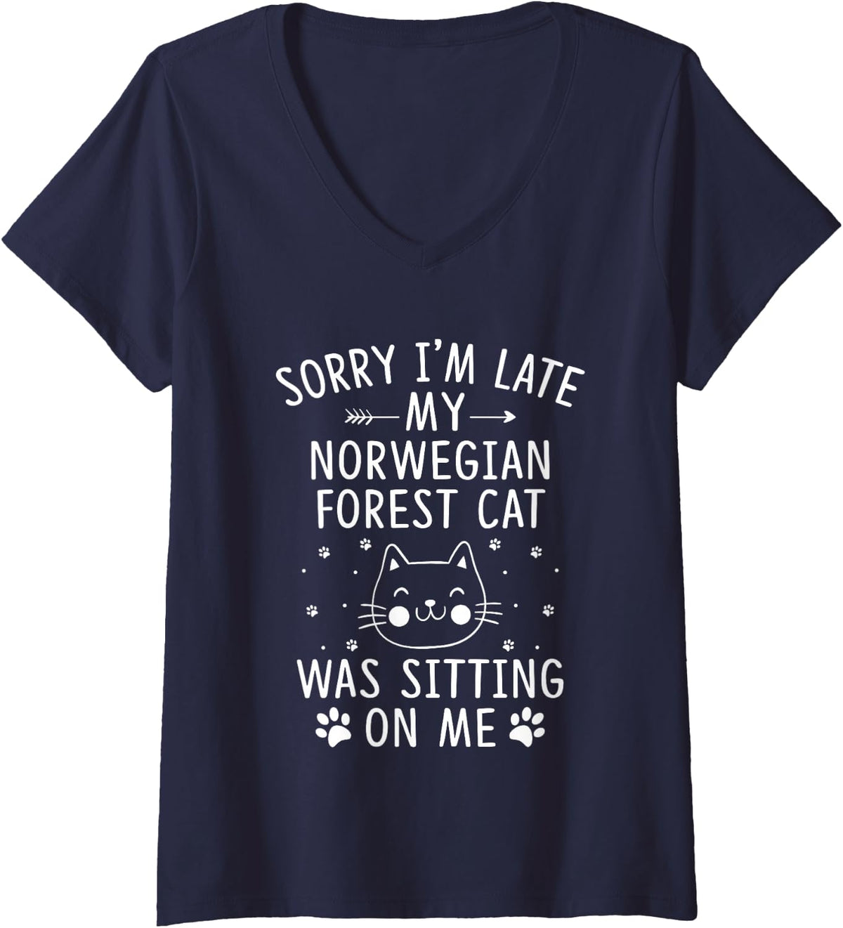 Women's I'm Late My Norwegian Forest Cat was Sitting On Me Funny V-Neck T-Shirt - Navy Blue