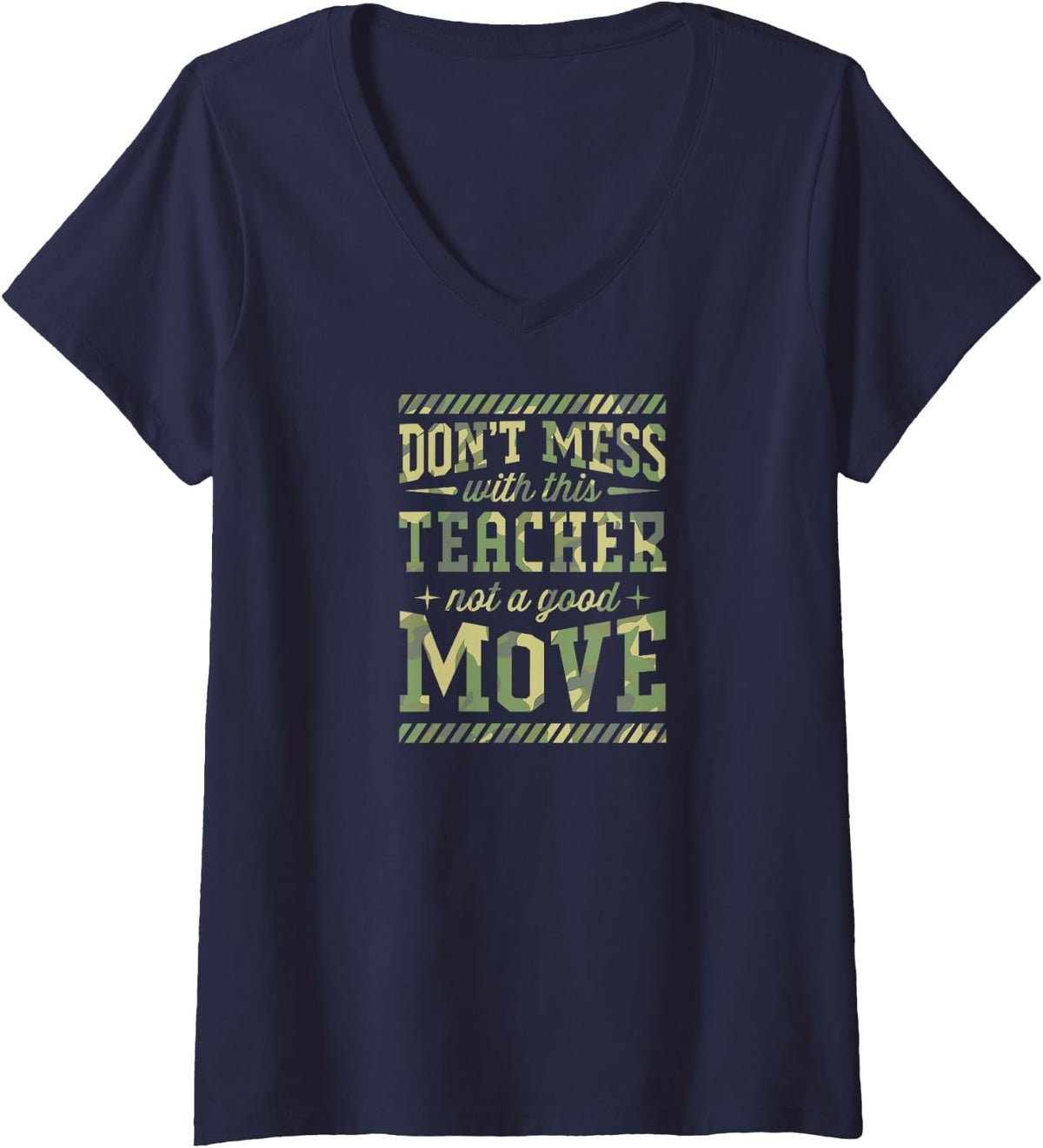 Women's Don't Mess with This Teacher Not A Good Move V-Neck T-Shirt - Navy Blue