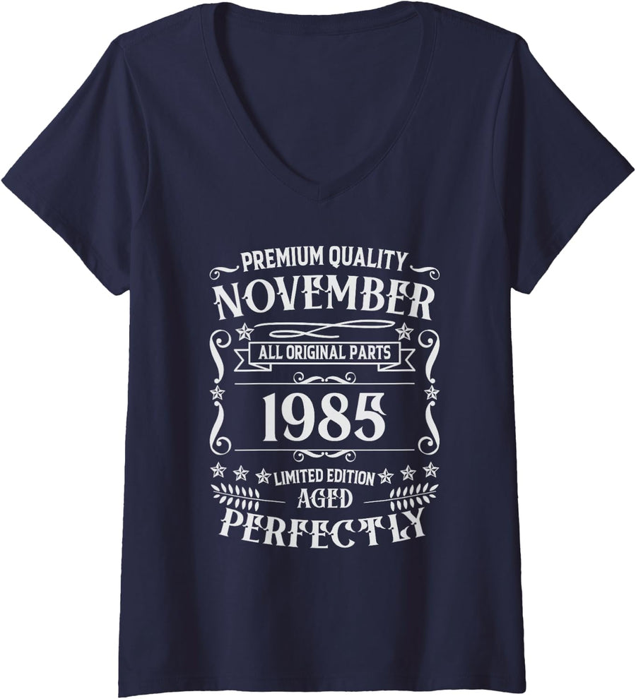Women's Awesome 41st Birthday Legends were Born in November 1985 V-Neck T-Shirt - Navy Blue