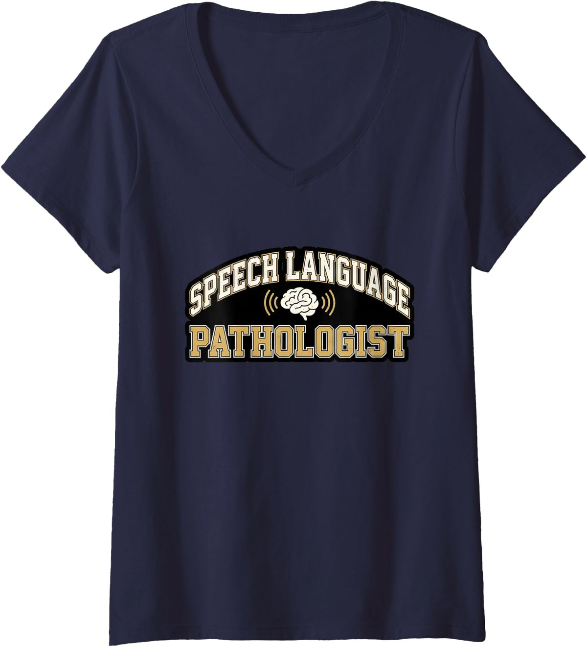 Women's Speech Language Pathologist SLP Brain Voice Therapy V-Neck T-Shirt - Navy Blue