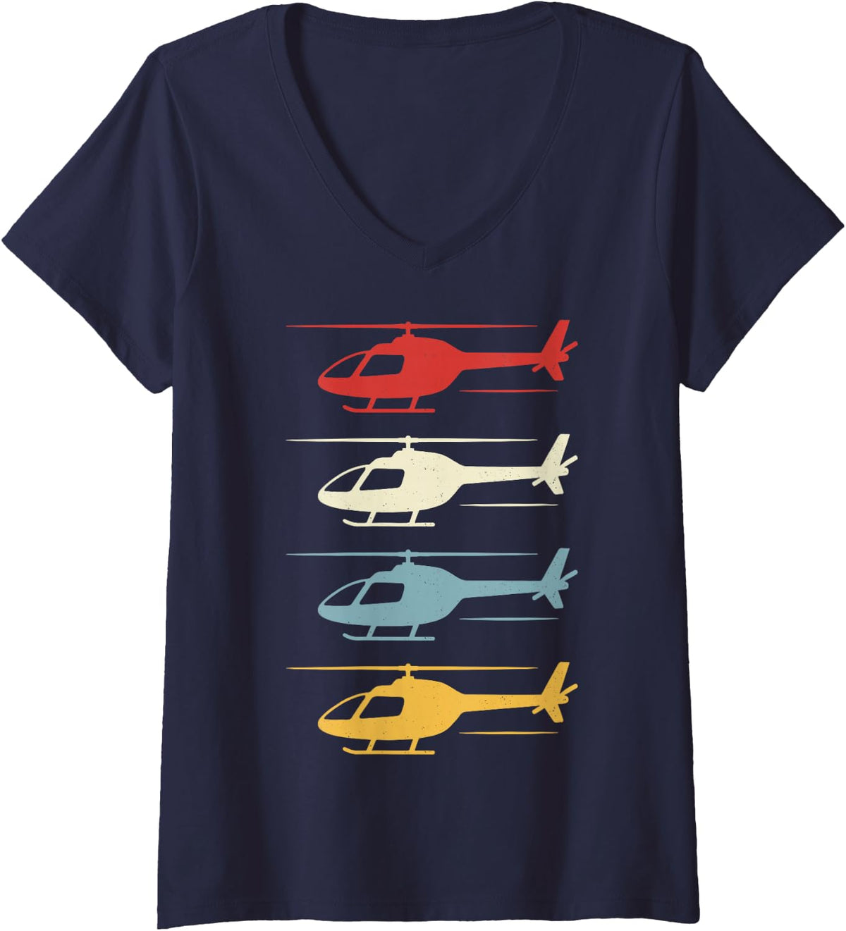 Women's Vintage Helicopter Pilot Aviation Flight Aircraft Flying V-Neck T-Shirt - Navy Blue