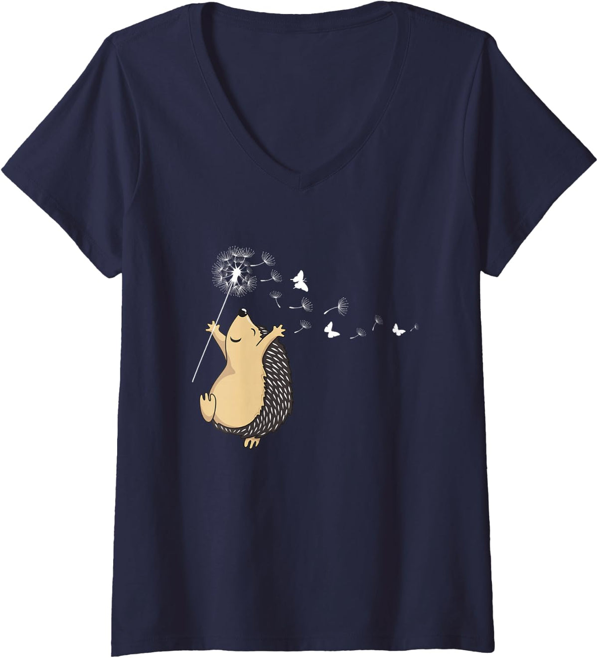 Womens Hedgehog V-Neck T-Shirt - Navy Blue
