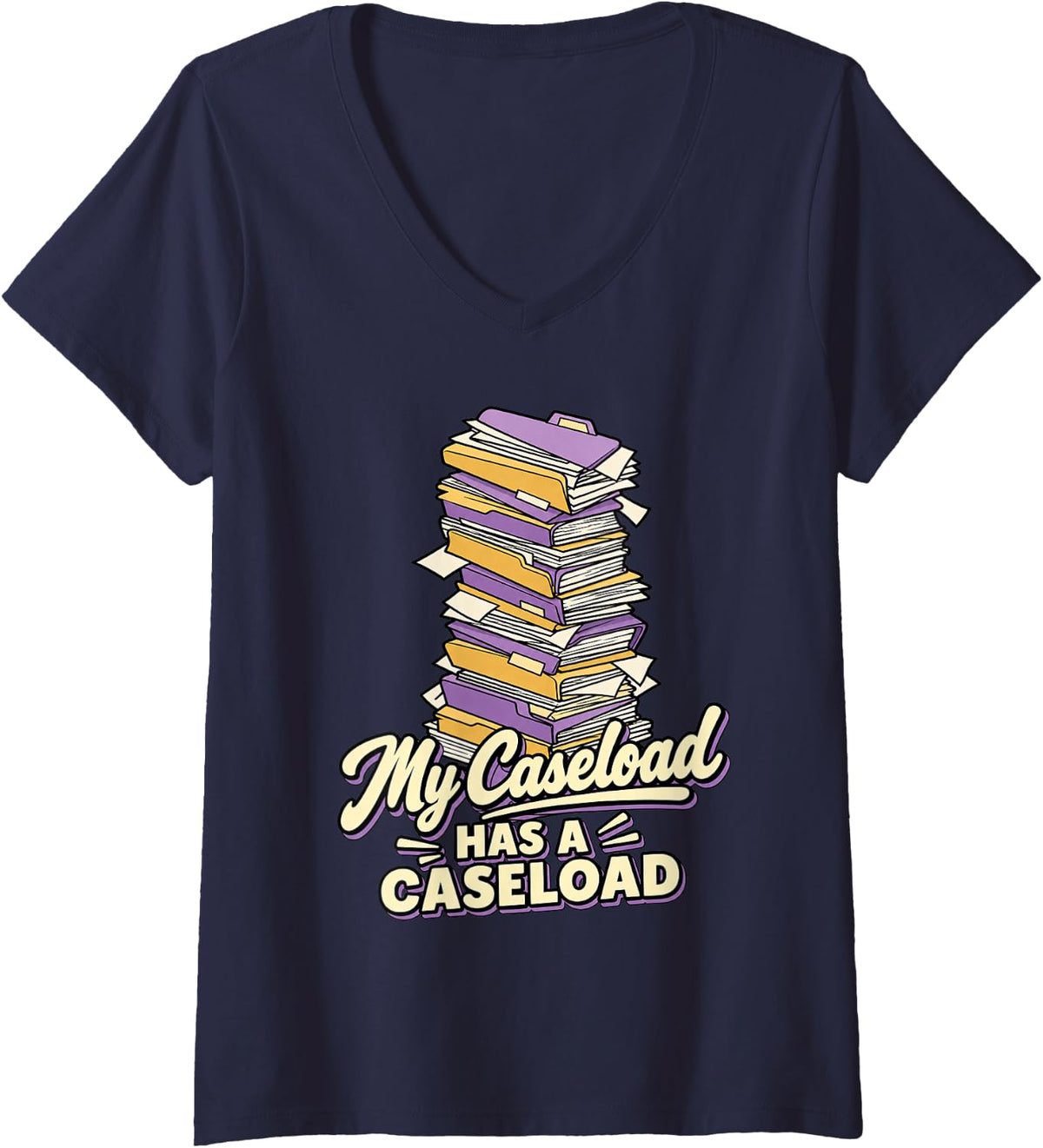 Women's Speech Therapy My Caseload Has A Caseload SLP Therapist V-Neck T-Shirt - Navy Blue