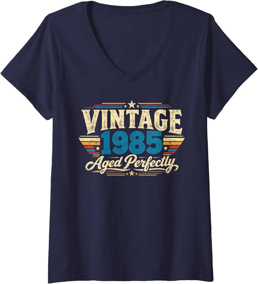 Women's 41st Birthday Gift Man Woman Original Vintage 1985 41 Years V-Neck T-Shirt - Navy Blue