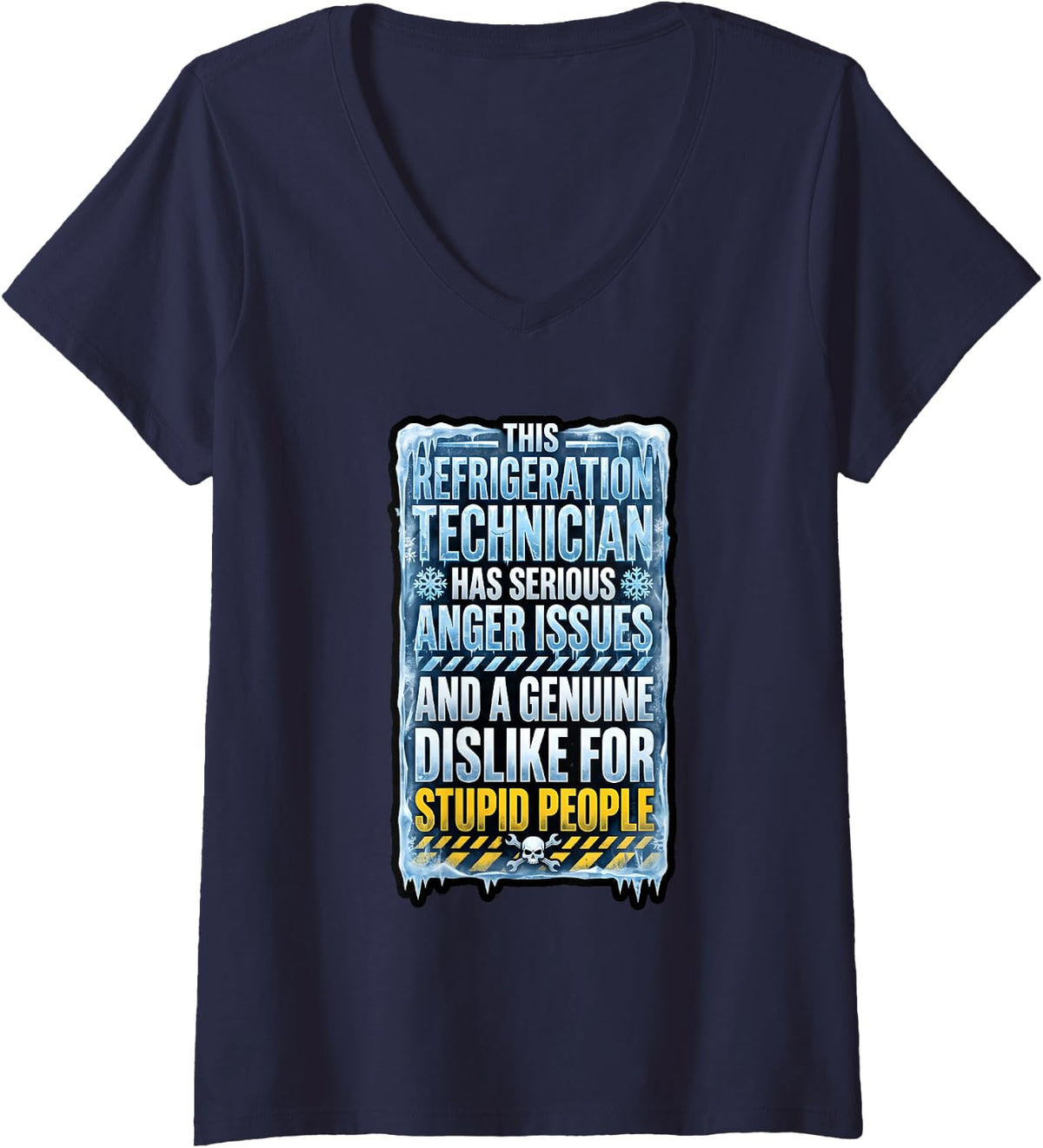 Women's Refrigeration Technician Anger Issues Funny V-Neck T-Shirt - Navy Blue