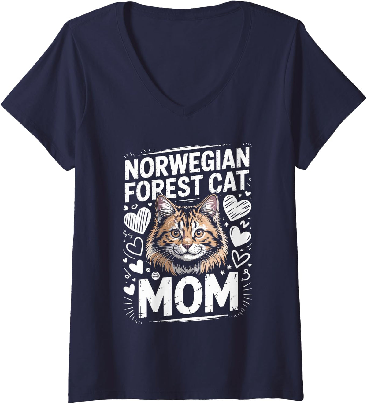 Women's Norwegian Forest Cat Mom V-Neck T-Shirt - Navy Blue