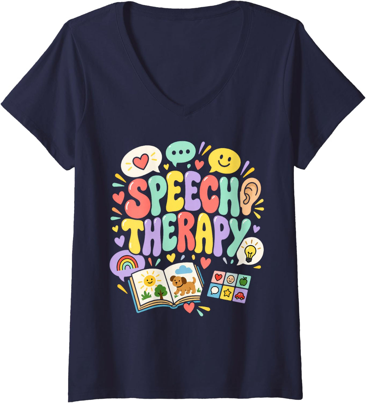 Women's Speech Therapy Communication Skills Language Learning V-Neck T-Shirt - Navy Blue