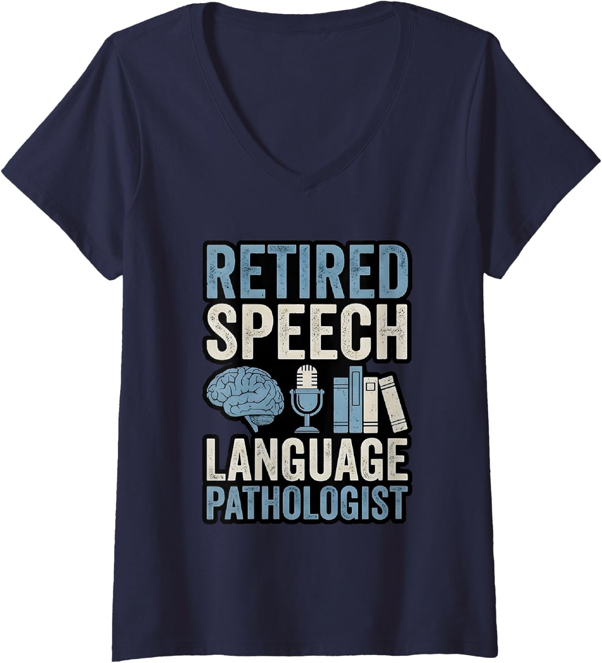 Women's Retired Speech Language Pathologist SLP Language Therapy V-Neck T-Shirt - Navy Blue