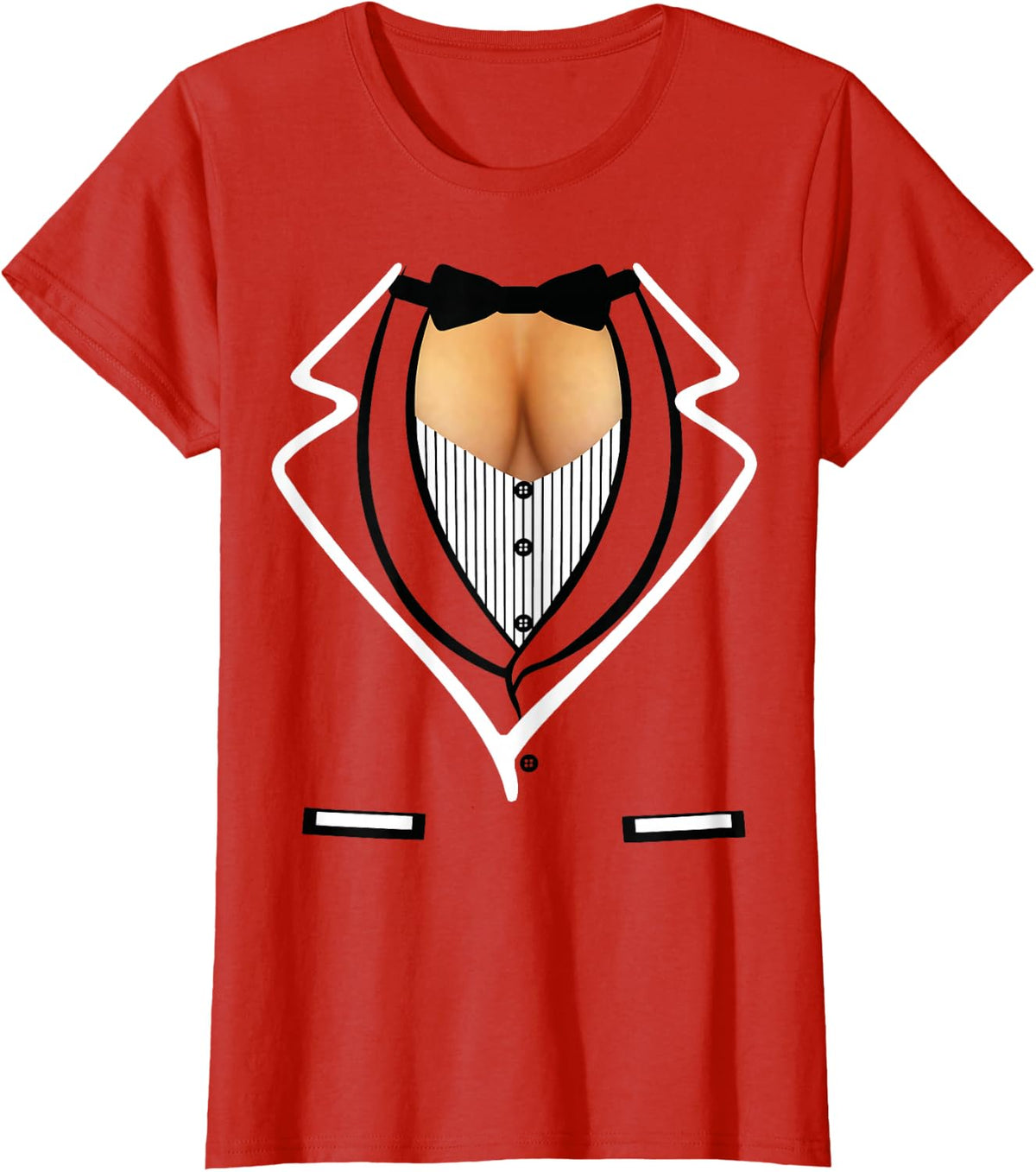 Funny Ladies Cleavage Tuxedo T-Shirt Formal Party T-Shirt - Red