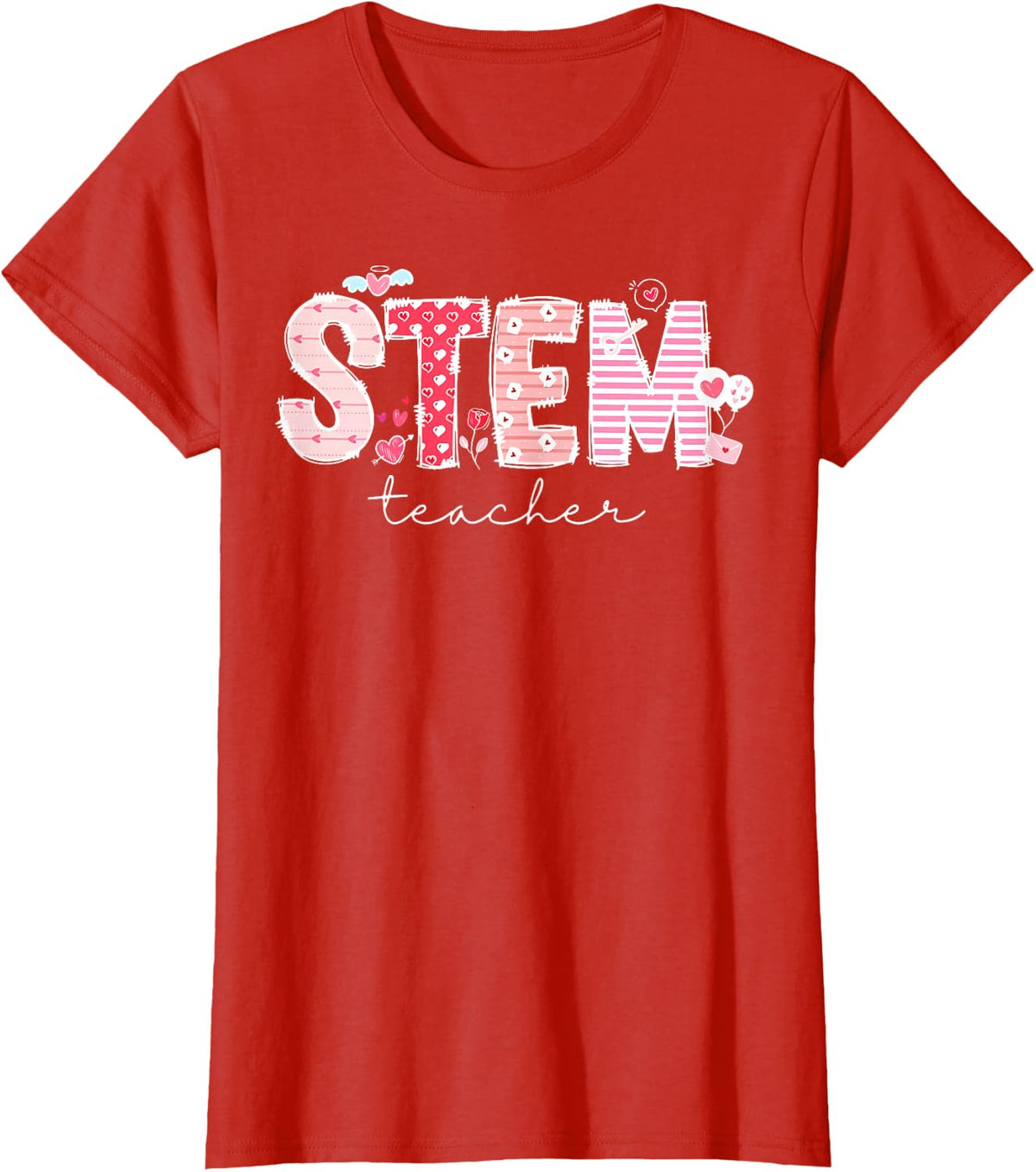 Valentines STEM Teacher Cute Heart Science Technology Math T-Shirt - Red