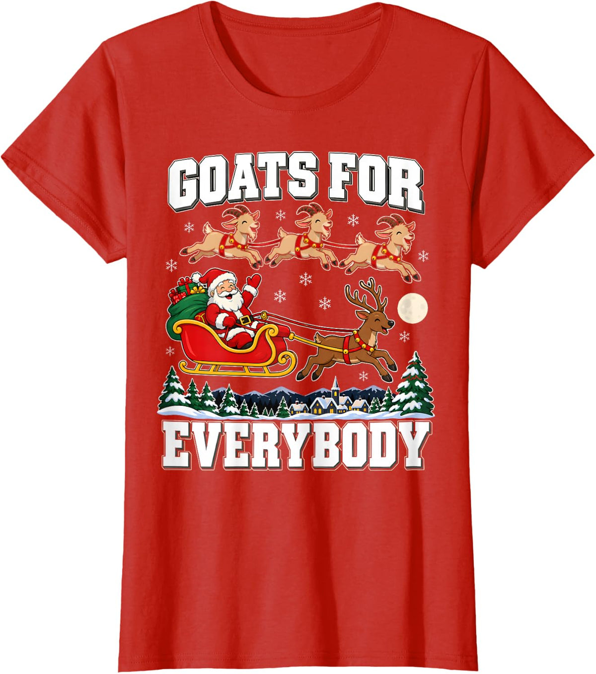 Goats for Everybody Goat Christmas Shirt Santa Sleigh T-Shirt - Red