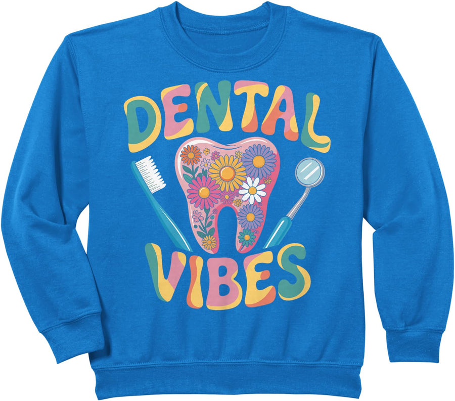 Retro Groovy Dental Vibe Hygienist Dentist Assistant Hygiene Sweatshirt - Royal Blue