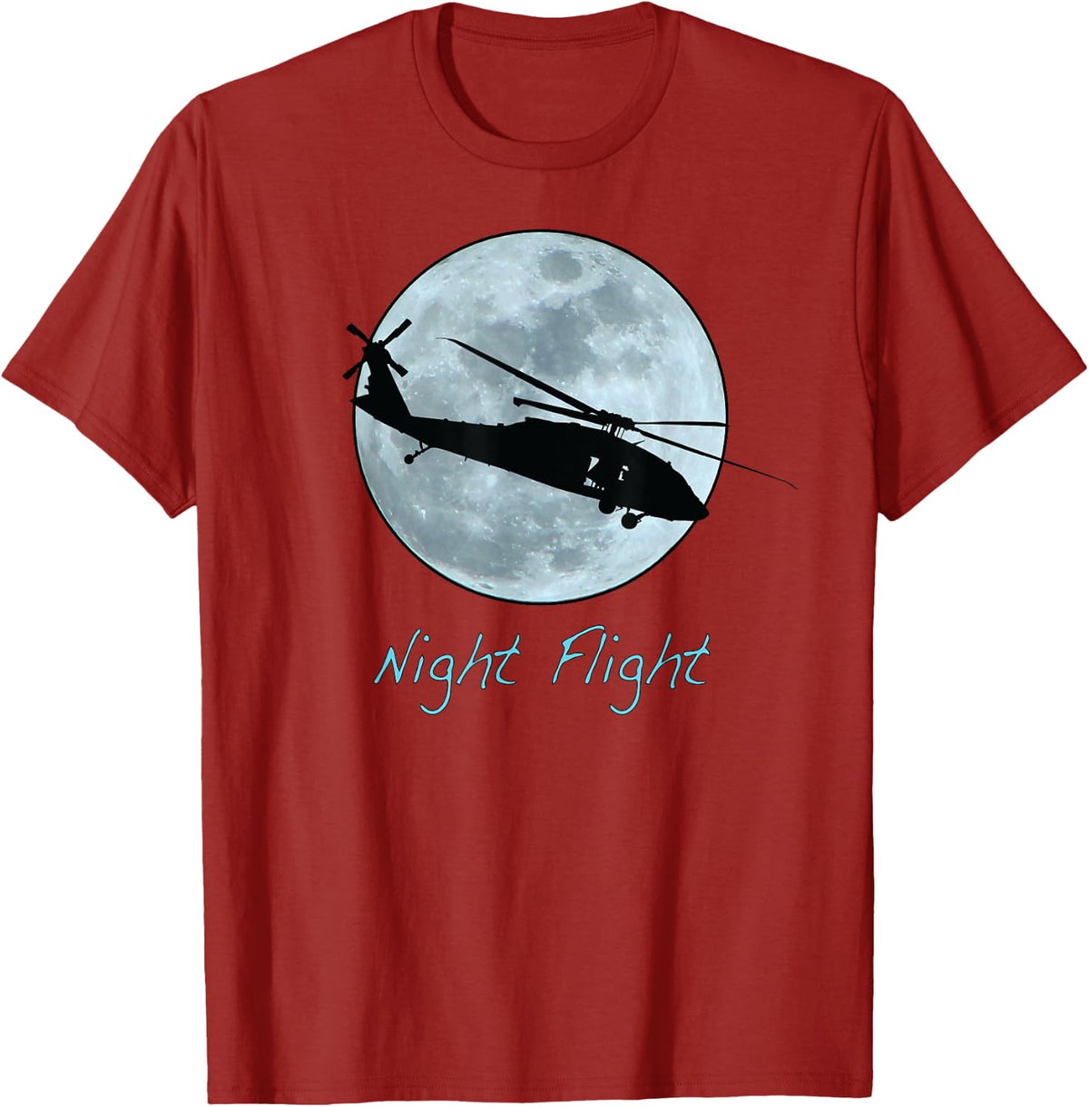 Night Flight UH-60 Black Hawk Helicopter T-Shirt - Cranberry Red