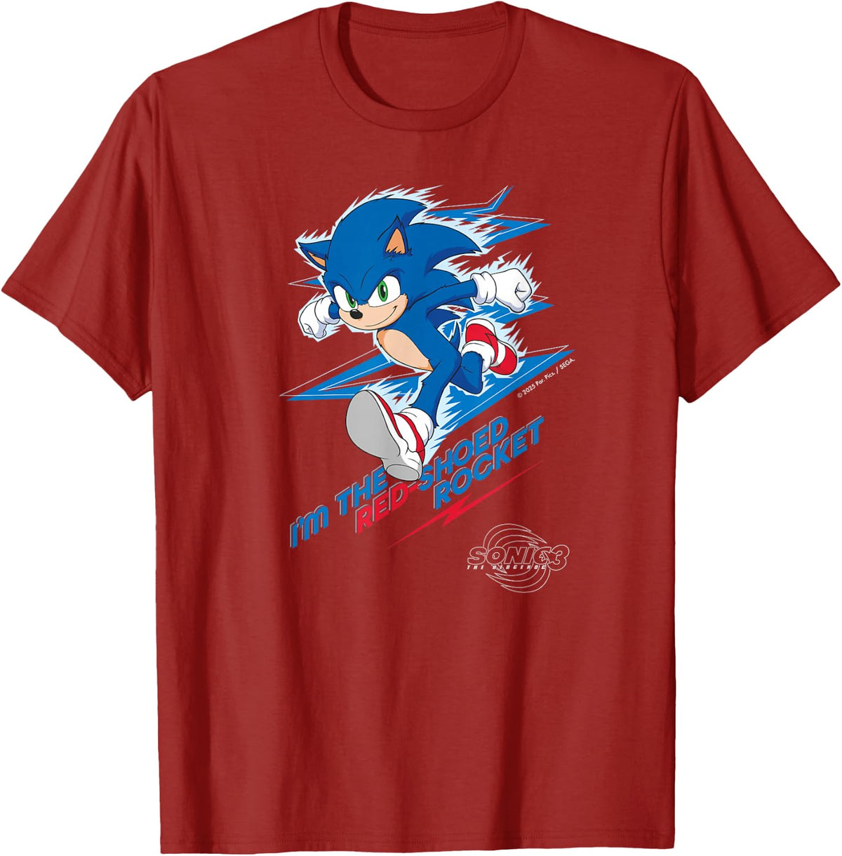Sonic The Hedgehog 3 - Sonic I'm The Red-Shoed Rocket T-Shirt - Cranberry Red