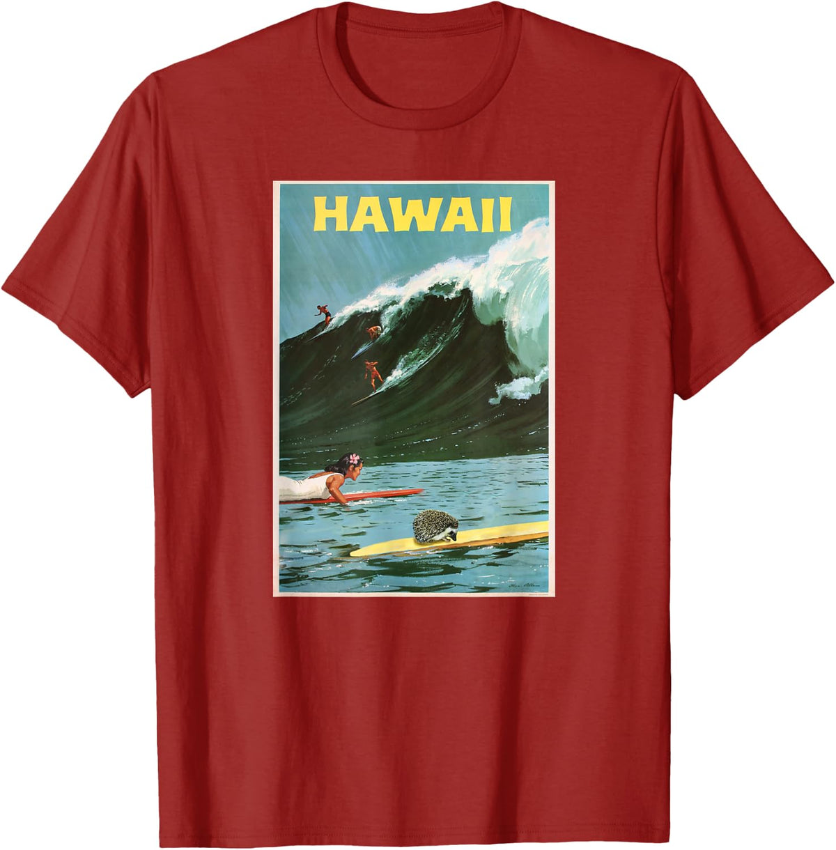 Hedgehog tshirt: Aloha Hawaii Hedgehog Surfing Shirt - Cranberry Red
