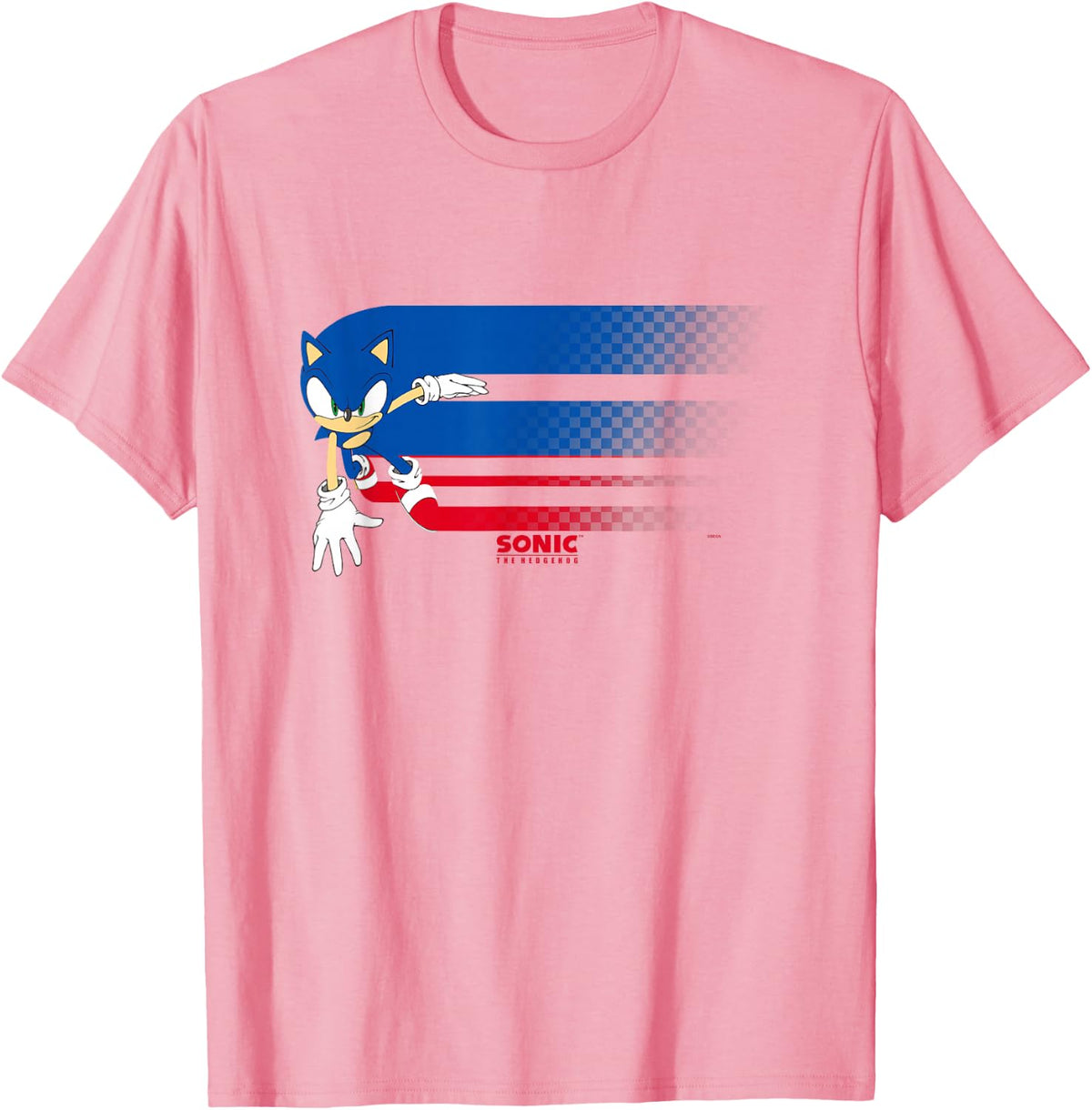 Sonic The Hedgehog Americana Red White & Blue Blurred Trail T-Shirt - Pink