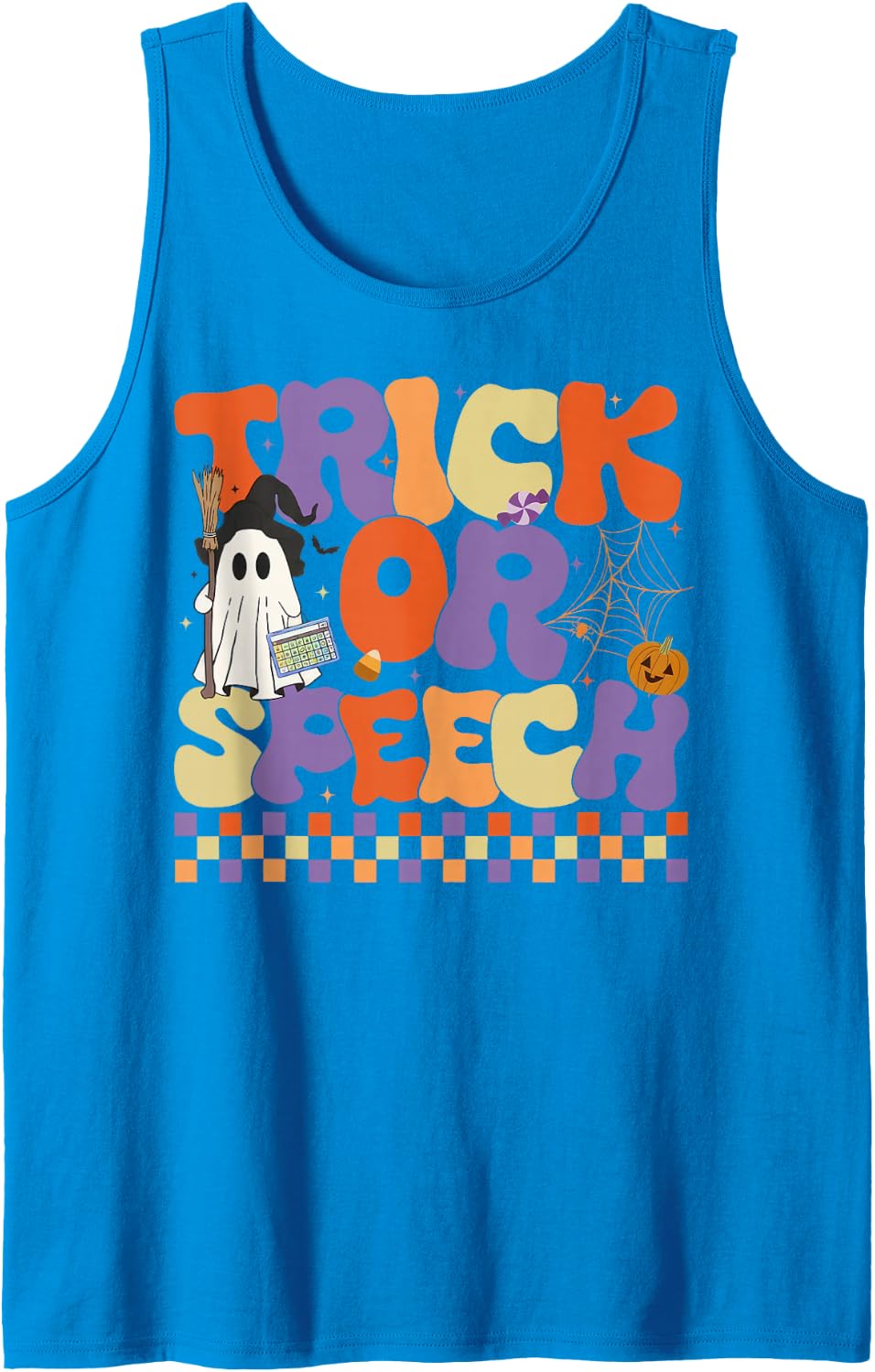 Groovy Trick Or Speech Therapy SLP Ghost Halloween Sleeveless Tank Top - Sapphire Blue